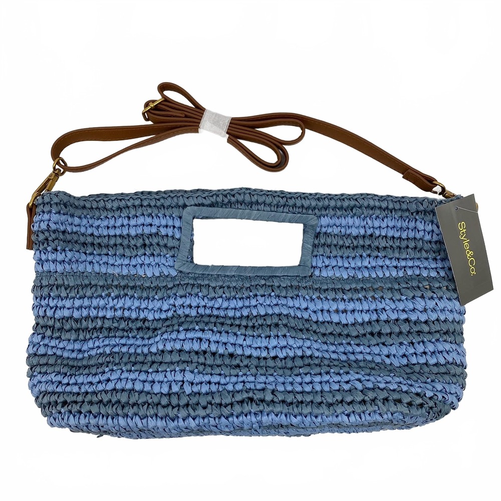 Style & Co. Blue Woven Straw Crossbody Bag | OS Regular